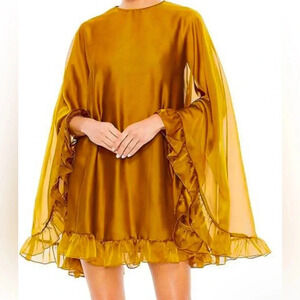 Mac Duggal 55407 | Short Cape Dress in Antique Gold | Women’s 14